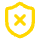 Yellow shield icon with a red 'X' inside, on a white background